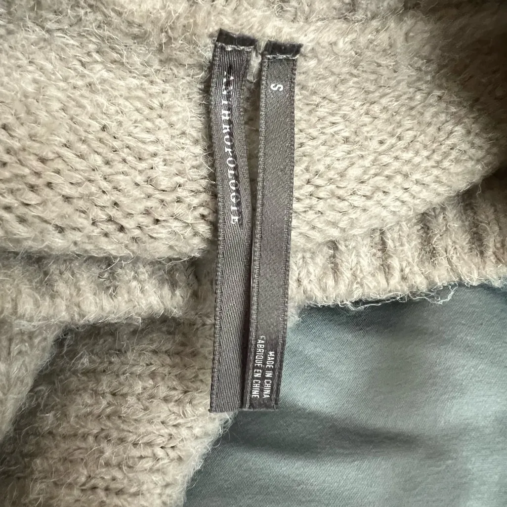 Anthropologie Women’s Long Sleeve Twofer Taupe Sweater Blue Slip Midi Dress Sz S - Image 4