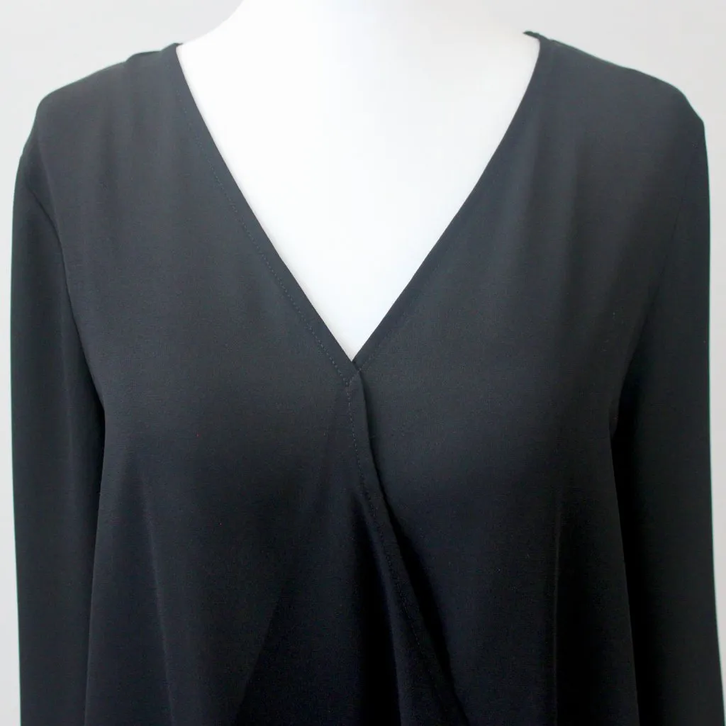 West Kei Black Tie Long-Sleeve Semi-Sheer V-Neck Flowy High-Low Blouse Small - Image 3