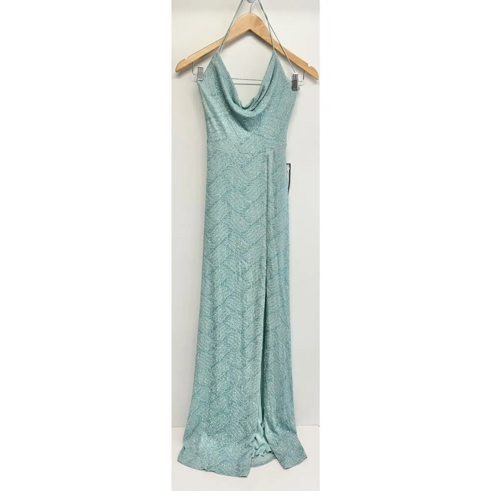B Darlin‎ Gown Size Small Green Mint Open Back Side Slit Spaghetti Strap - Image 2