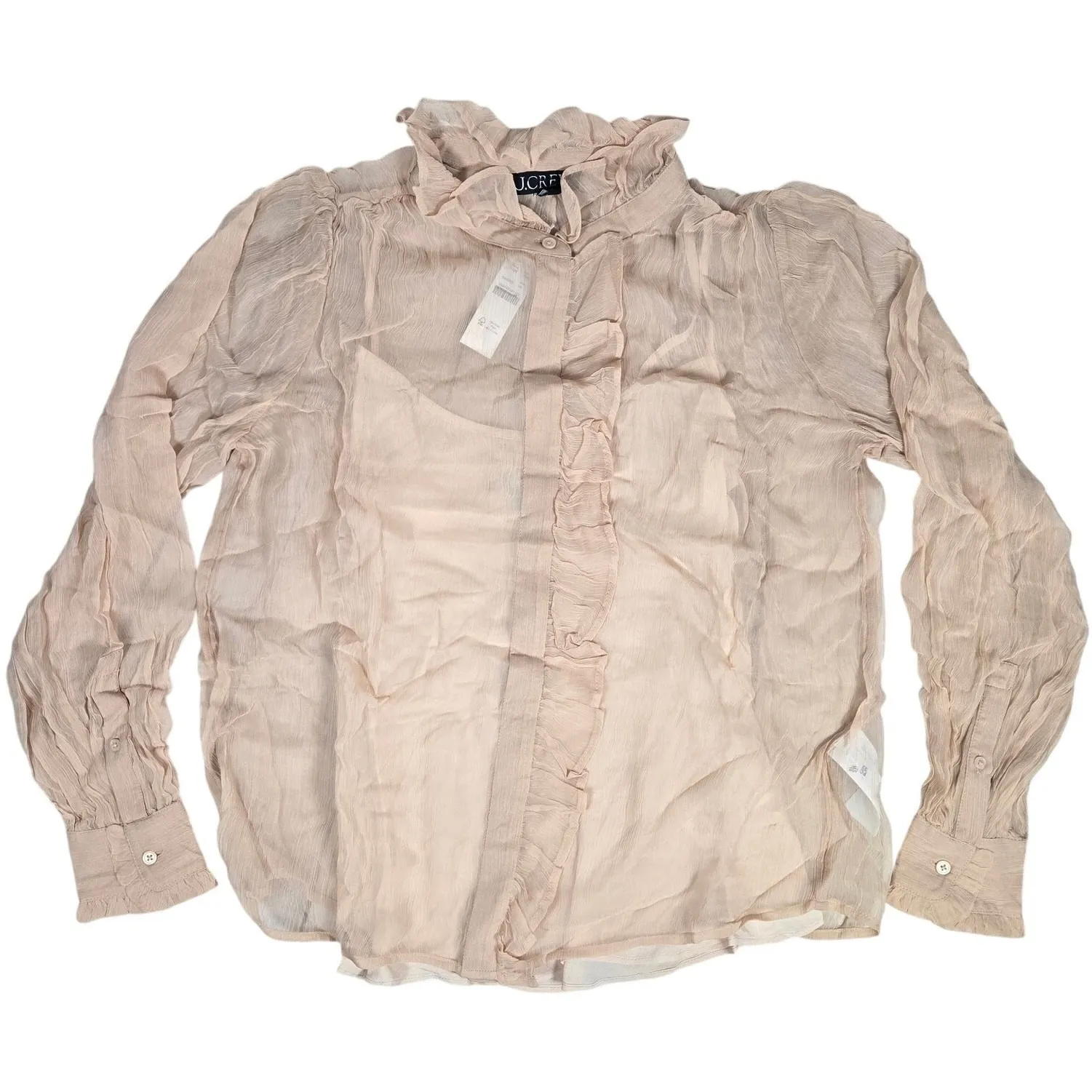 J. Crew‎ Ruffle button-up shirt in crinkle chiffon in Pale Pine 00 NWT - Image 3