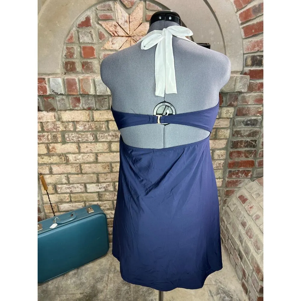 Nautica swimsuit swim dress halter blue white - Image 3