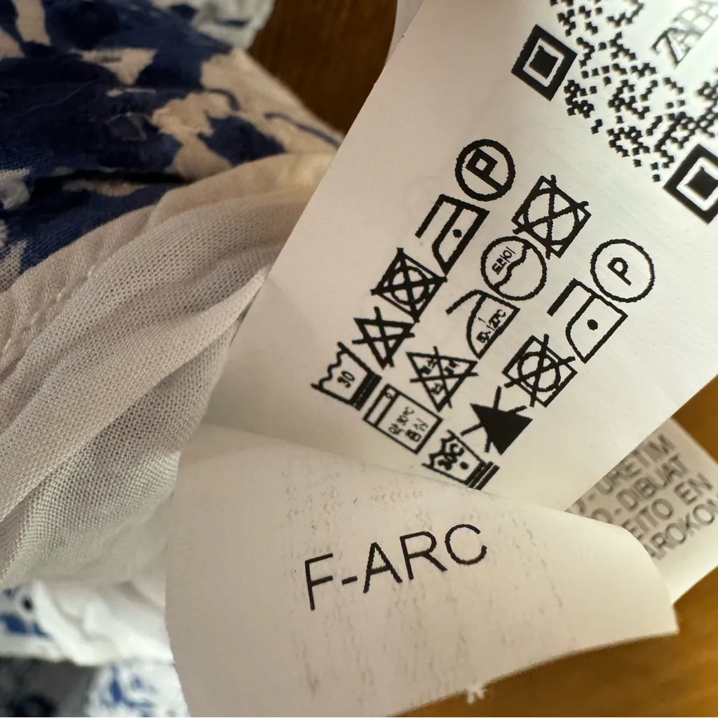 Zara Short Sleeve Midi Dress Openwork Embroidery Eyelet Floral Blue Small S - Image 12