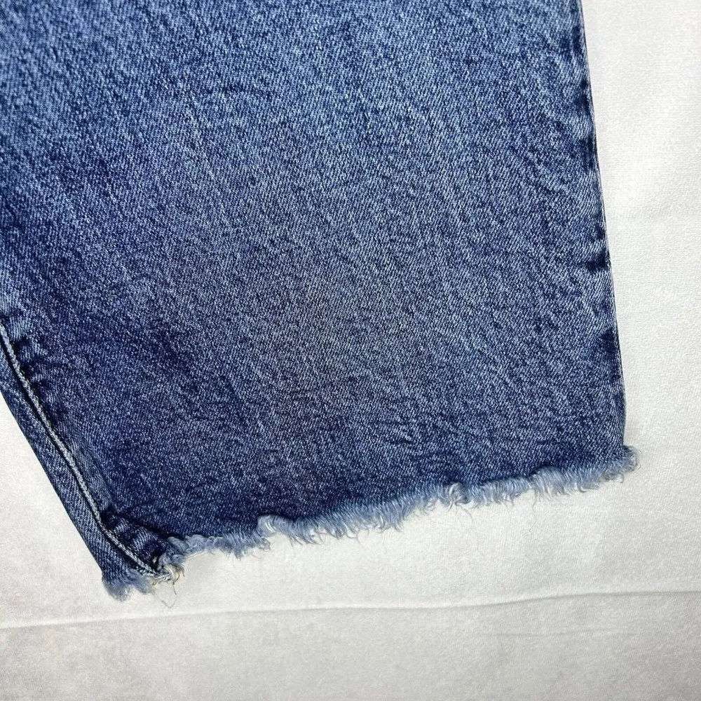 We The Free Crop Jeans Blue High-Rise Button-Fly Raw Hem Sz 31x25 Stretch - Image 4