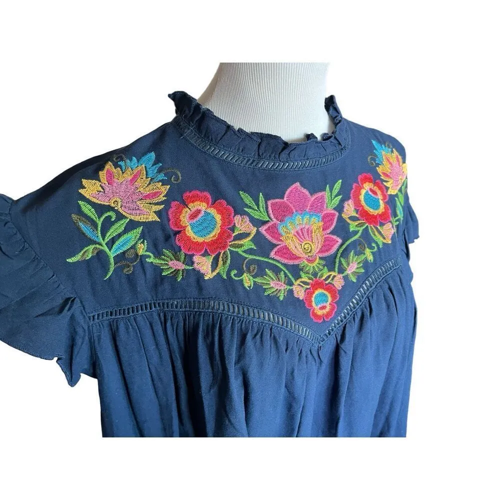 Womens Umgee Boutique Georgette Floral Embroidered Babydoll Dress - Sz M - Image 3