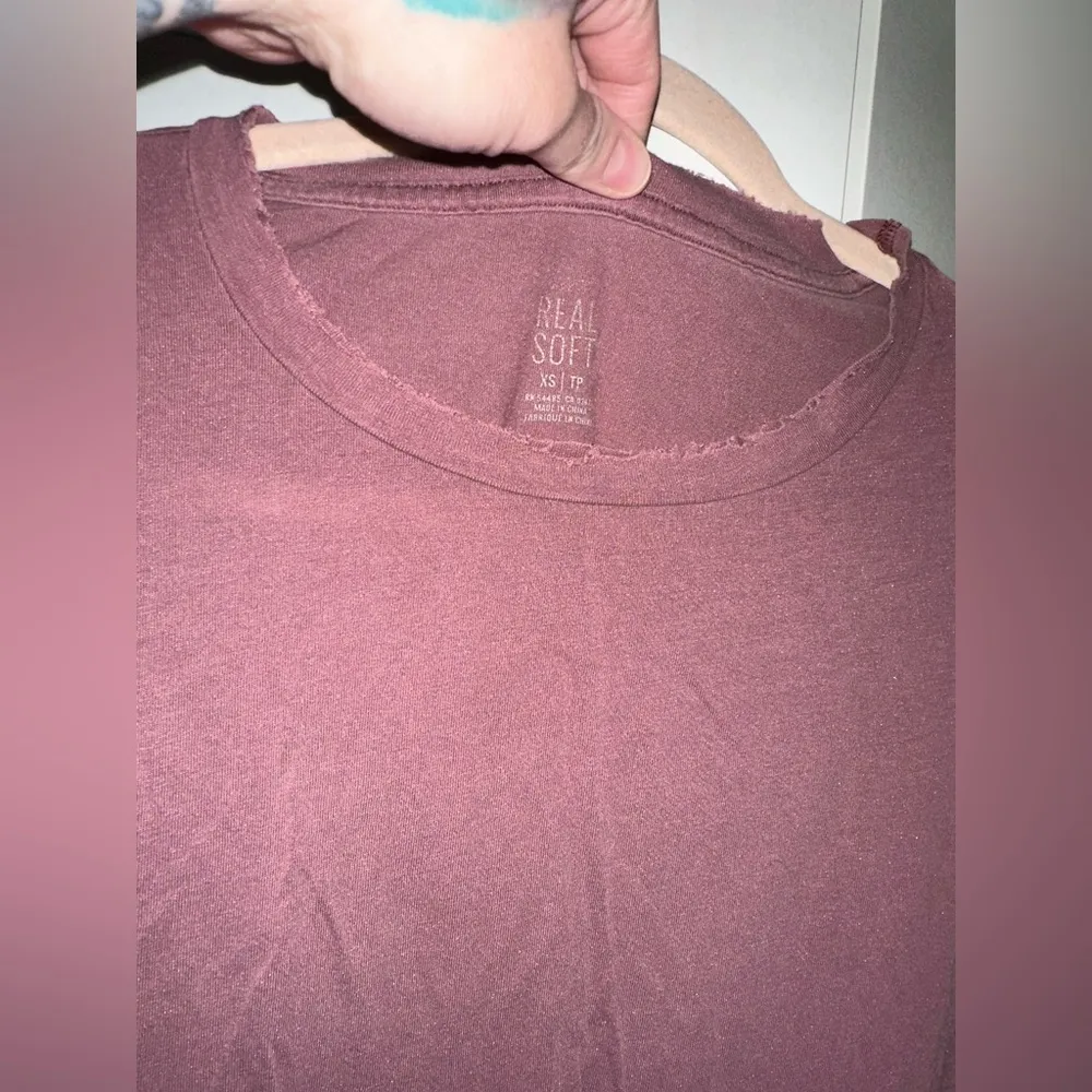 Aerie Real Soft Distressed Burgundy Tee - Image 2