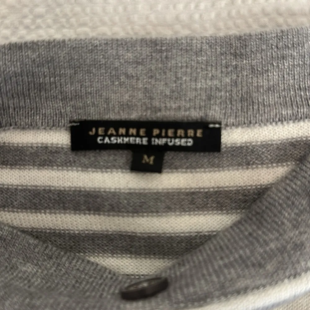 Striped Gray and White Sweater with Button Detail cashmere infused size medium - Image 3