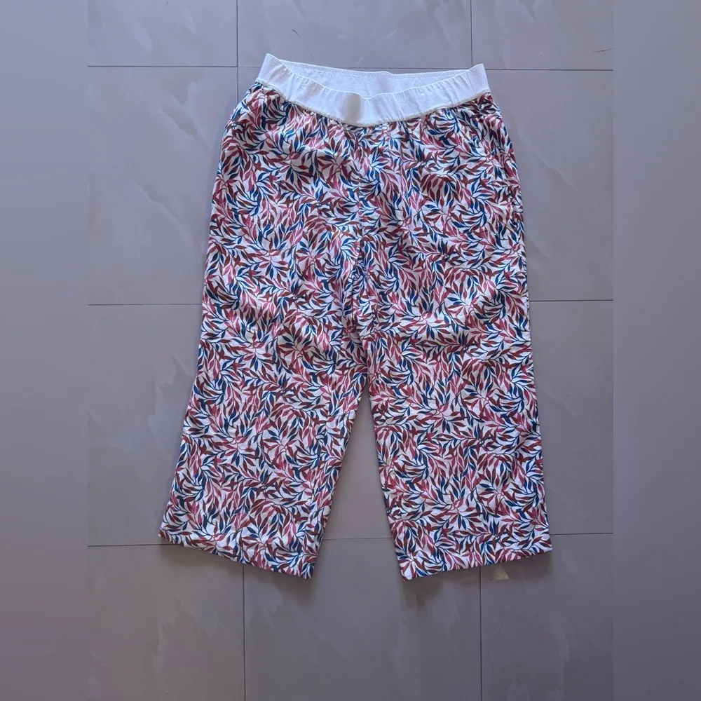 Wide Leg Linen Pants Ivory Cream Coral Pink Floral Palazzo Pants plus size 22 W - Image 10