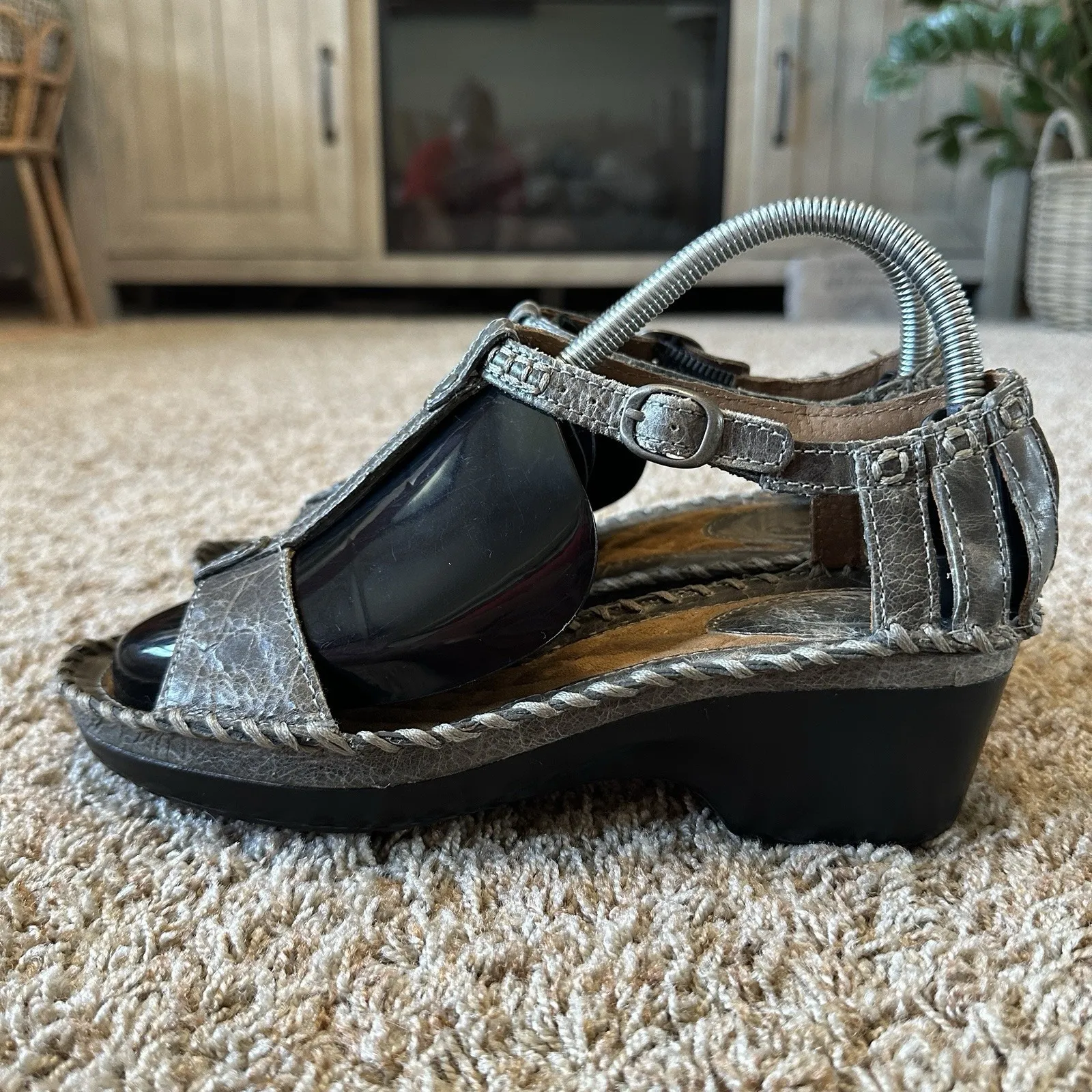 Ariat‎ Wedge Green Gray Leather Sandals Strappy Western Boho Womens Size 7.5B - Image 3