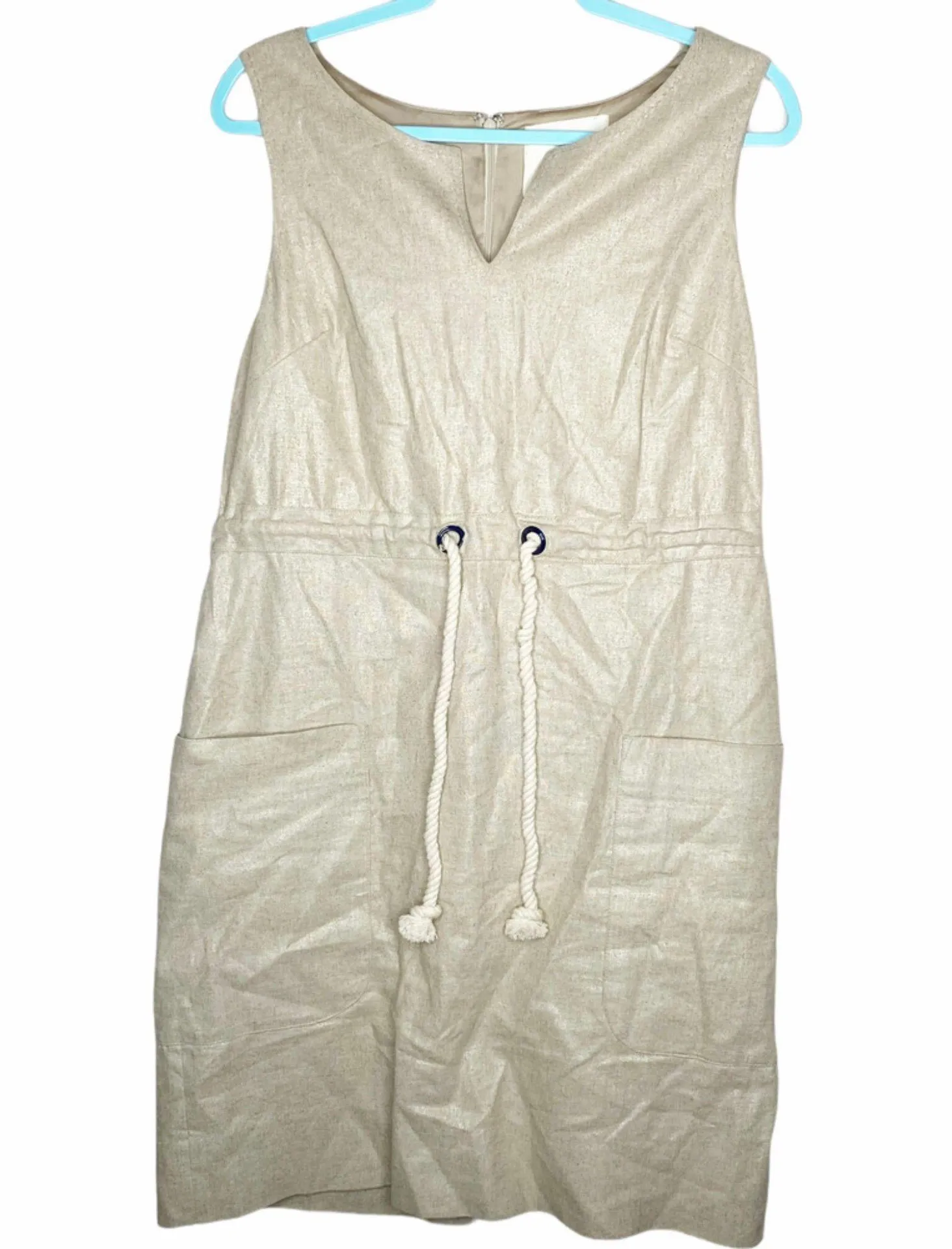 Anthropologie Gold Shimmer Tie Linen Straight Dress - Image 2