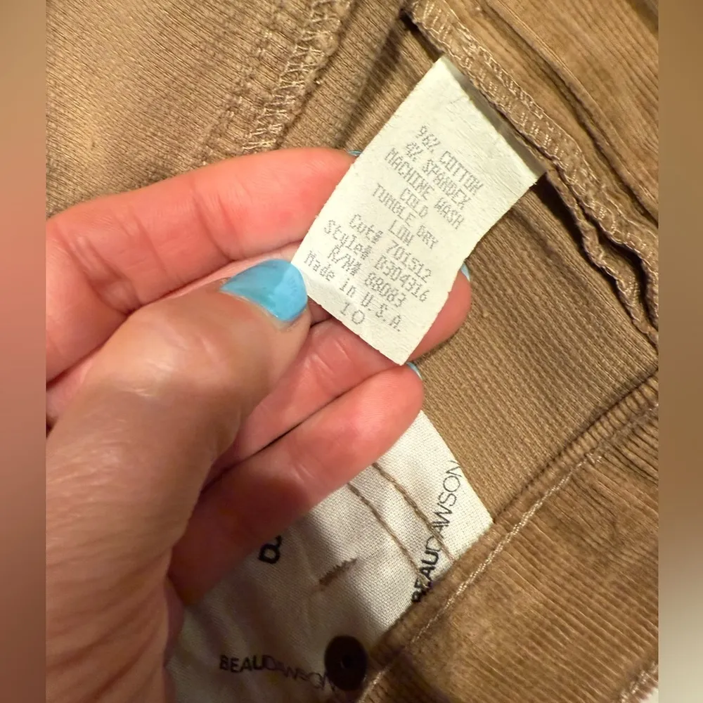 Beau Dawson Mid to High Rise Camel Corduroy Jeans Boot/Flare Made in the USA Tan Size 10 - Image 8