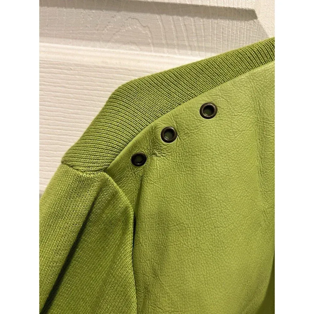 Peter Nygard Collection Lime Green Leather Front Knit Back‎ Sleeves Jacket Large - Image 4