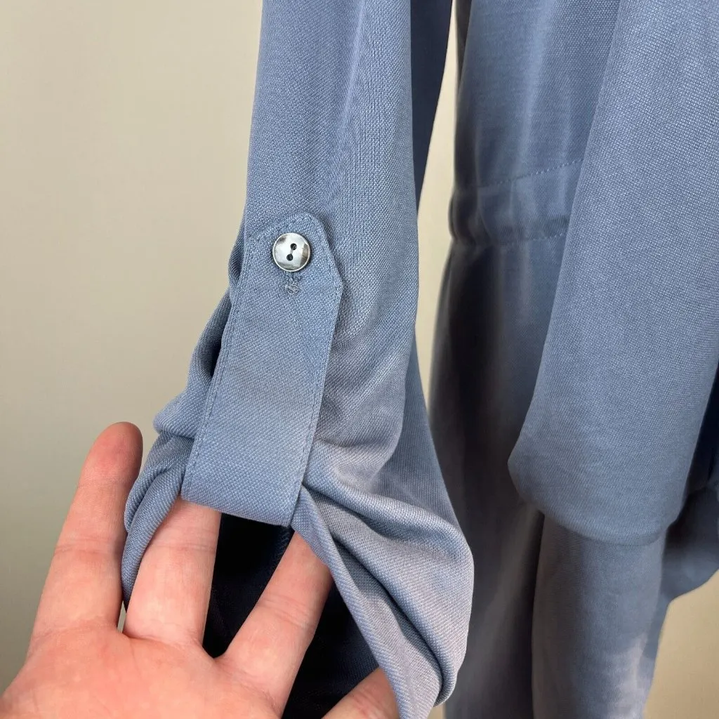 Anthropologie Ella Mara Cardigan Jacket Small Blue Open Front‎ Drawstring - Image 3