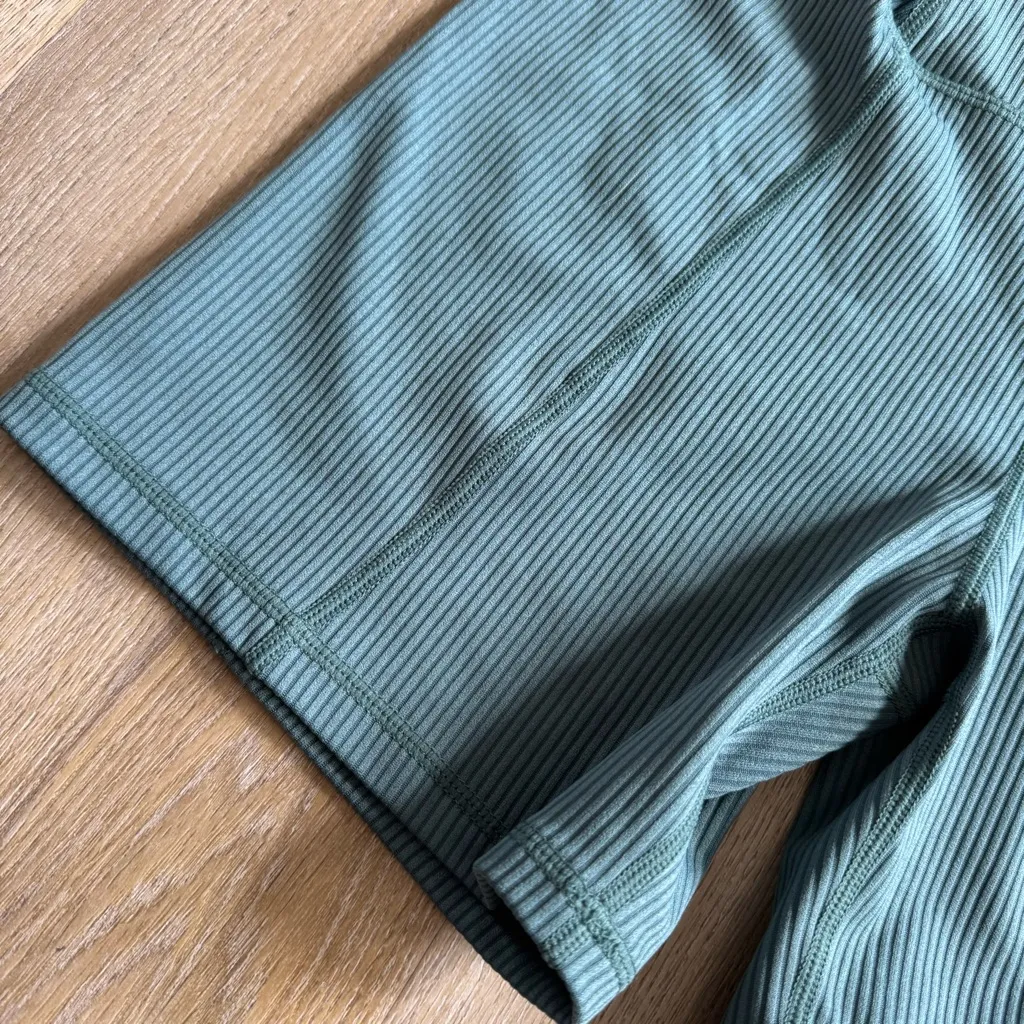 For Love & Lemons Dani Teal Ribbed Biker Shorts - Image 3