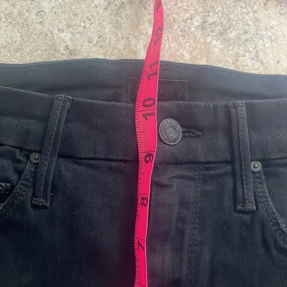 MOTHER High Waist Looker Ankle Fray Guilty Glitter Racer Black Skinny Jean Size 26 - Image 12
