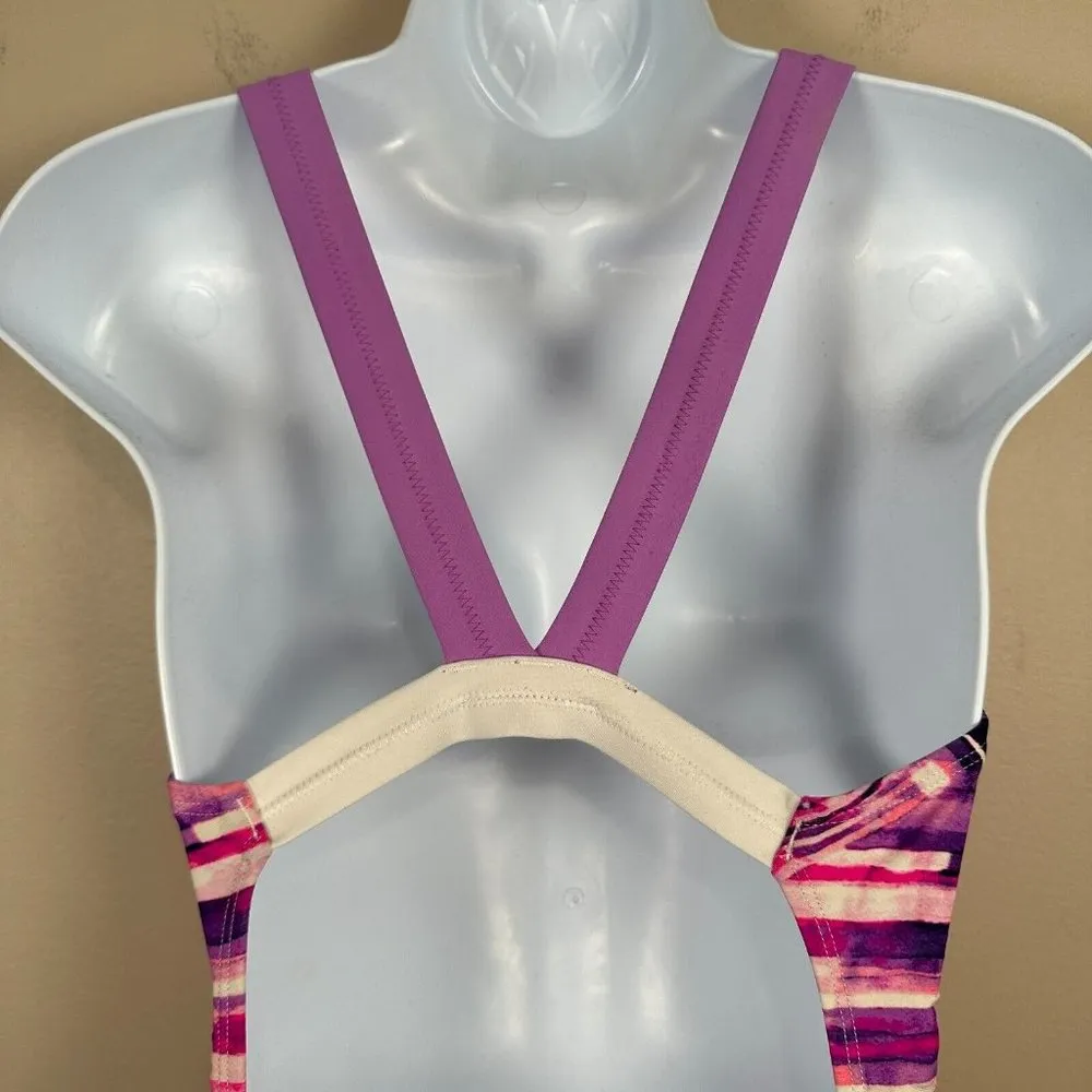 Champion Swimsuit Medium 8-10 One Piece Bathing Suit Purple Pink White Womens - Image 8