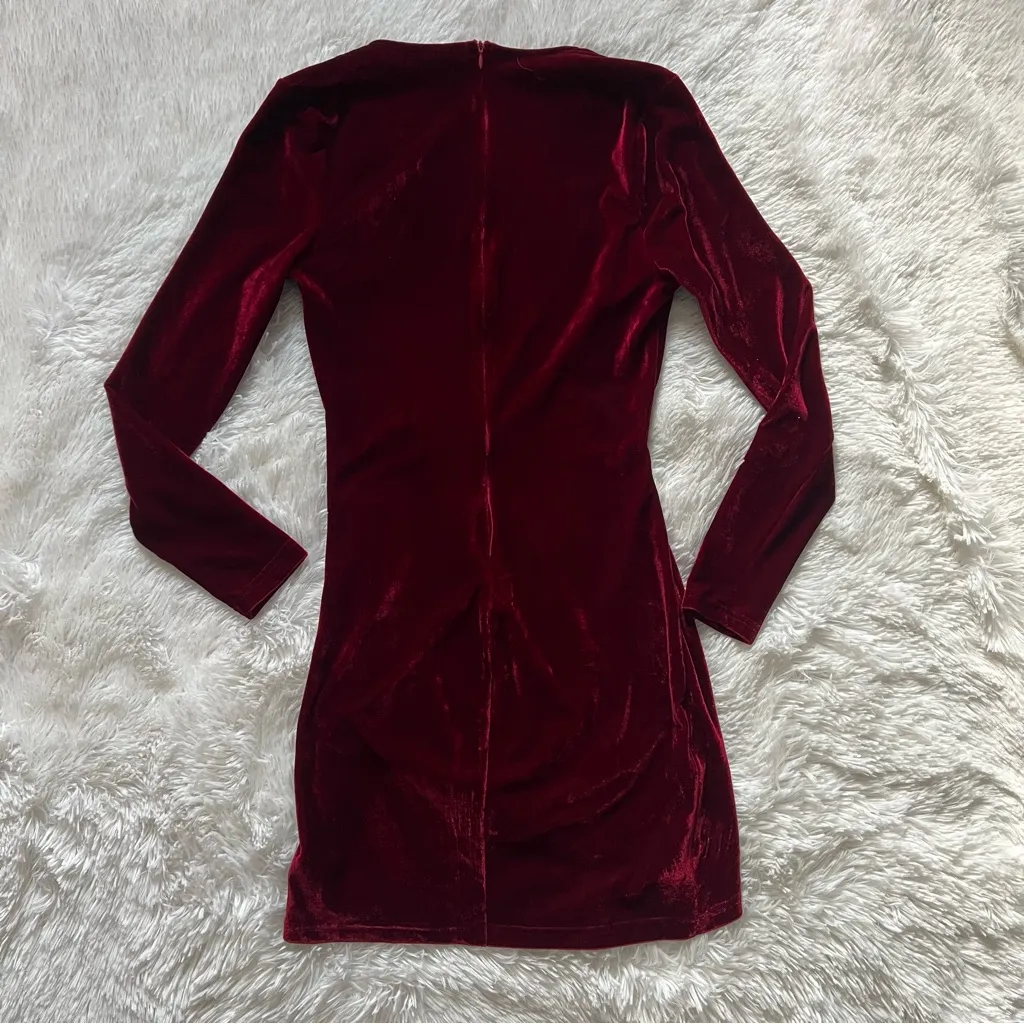 Parisian Deep Red Velvet Wrap Mini Holiday Dress Size Small - Image 7