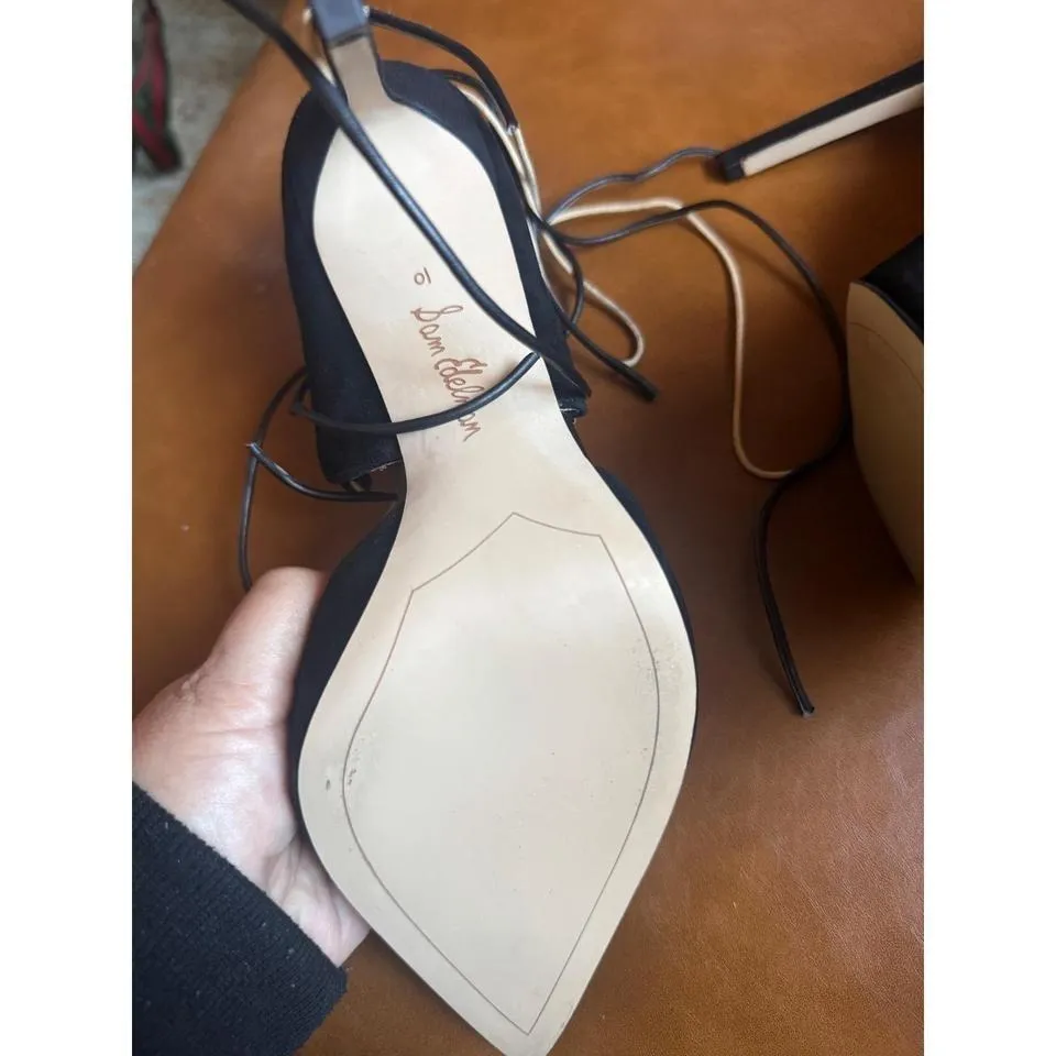 Sam Edelman Black Suede Pointed Toe Lace Up Stiletto Heels Women size 10 - Image 4