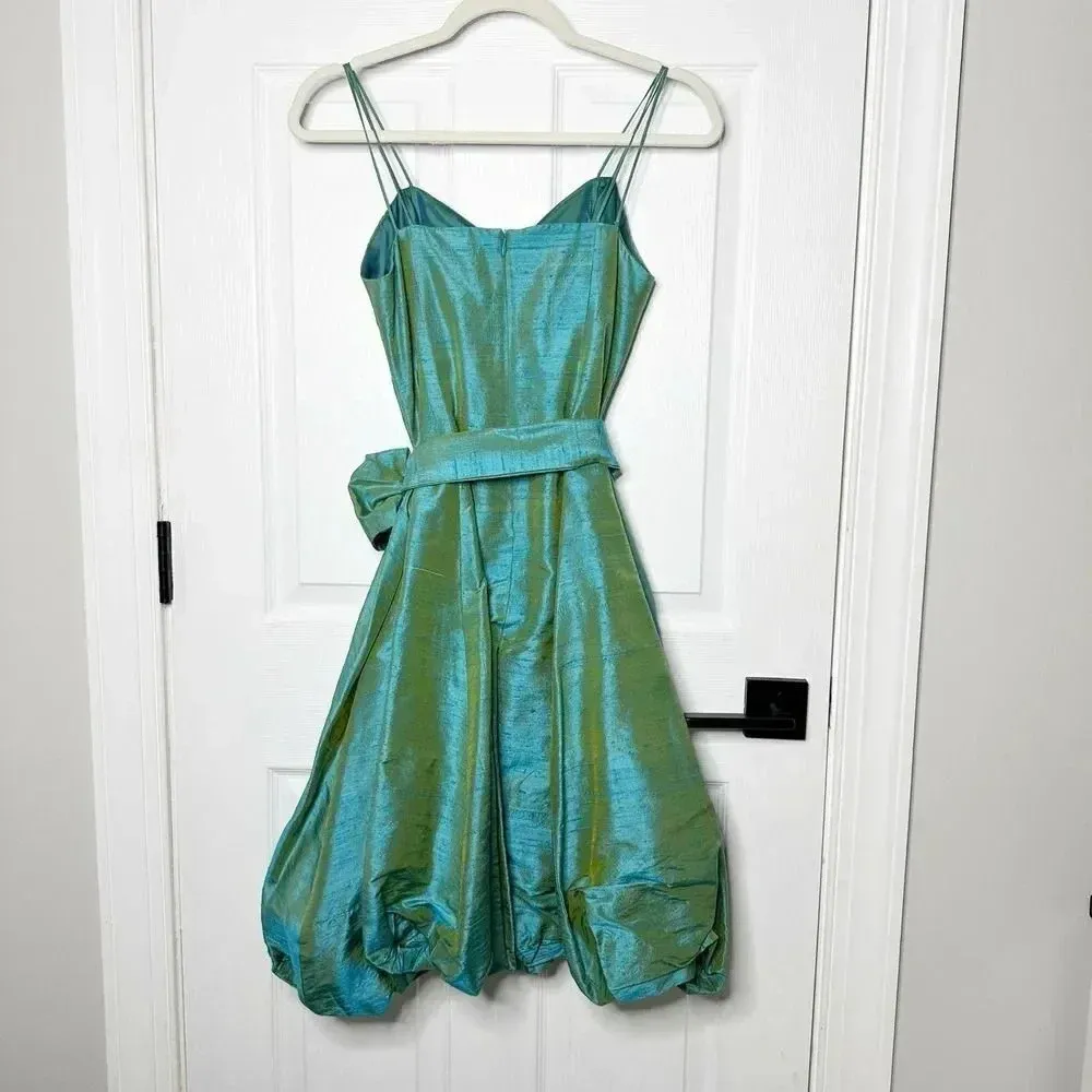 SARA CAMPBELL Size 2 Taffeta Silk Turquoise Bubble Hem‎ Crystal Party Dress Blue - Image 6