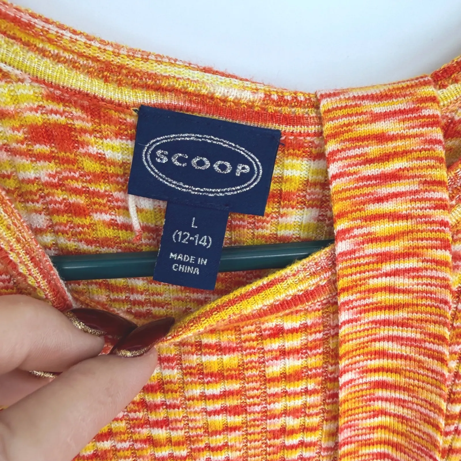 Scoop Sweater Dress Lg Space Dye Midi Orange Blue Ribbed Belted 70s Retro - Image 4