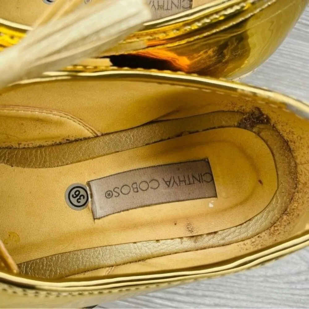 Vintage Cinthya cobos gold mirrored reflective platform shoes sneakers 36 / 5.5 - Image 7