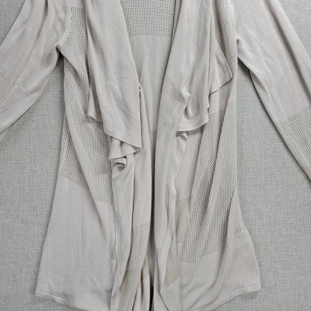 T Tahari Womens Long Cardigan Size S Beige Loose Open Knit Waterfall Long Sleeve - Image 9