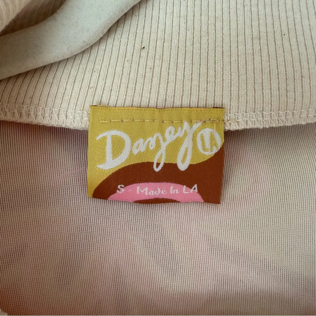 Dazey LA Sunny Chevy Graphic Print Velvet Quarter Zip Collared Crop Sweatshirt S - Image 5