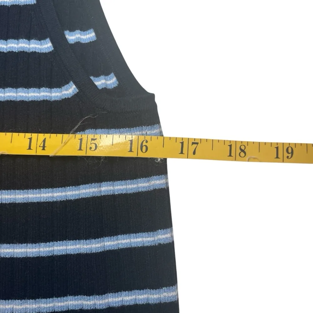 Talbots Navy Light Blue Stripe Mock Neck Sleeveless Sweater Large Office Casual - Image 9