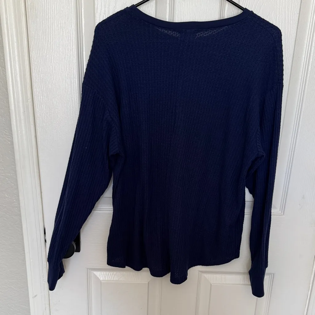 Navy Blue Waffle Knit Long Sleeve Top - Image 4