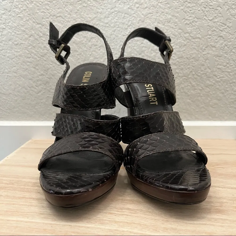 Colin Stuart Brown Snakeskin Strappy Heeled Sandals 5 - Image 4