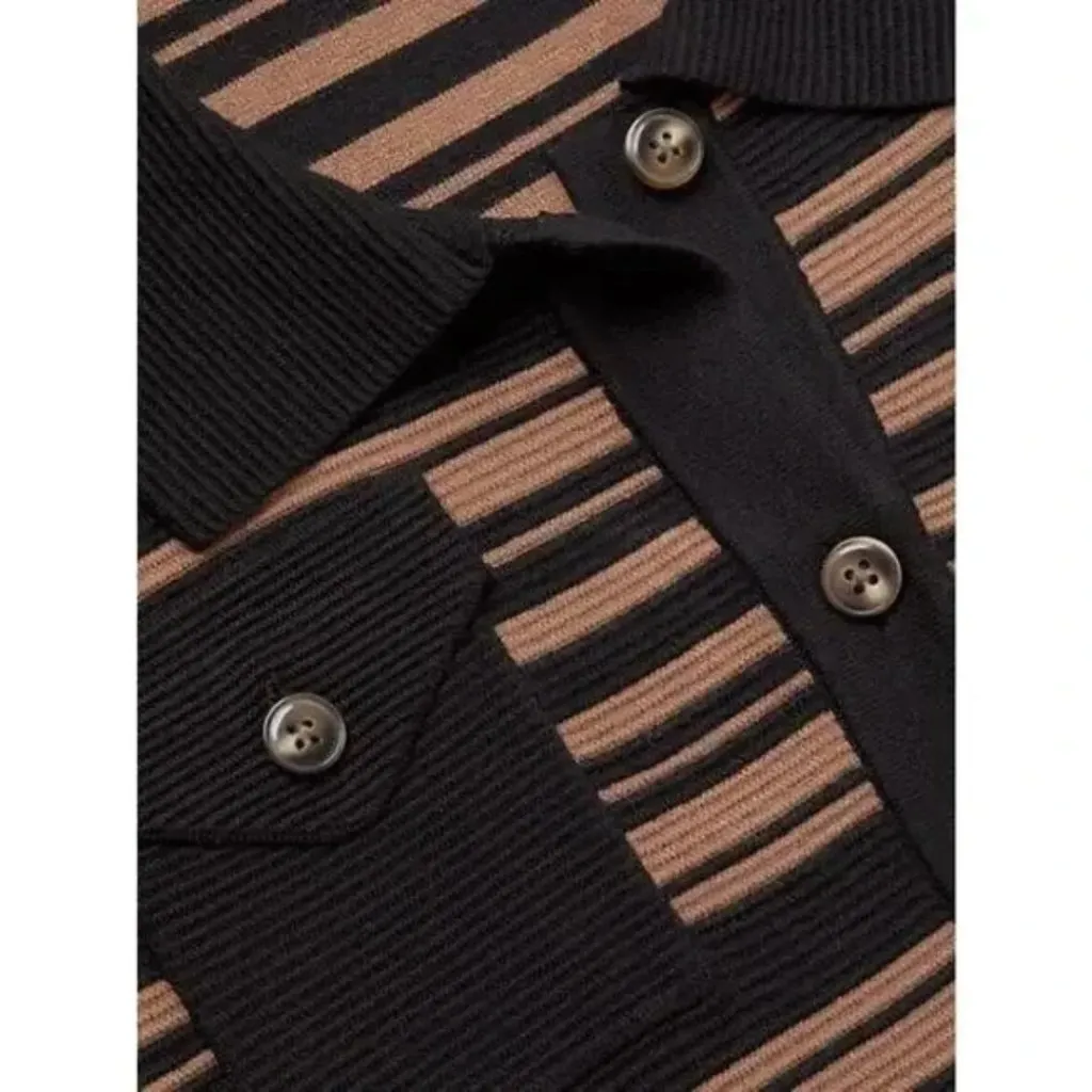 Toccin Addy Striped Collared Cardigan Jet Cedar Medium Saks Designer Knit Black - Image 10