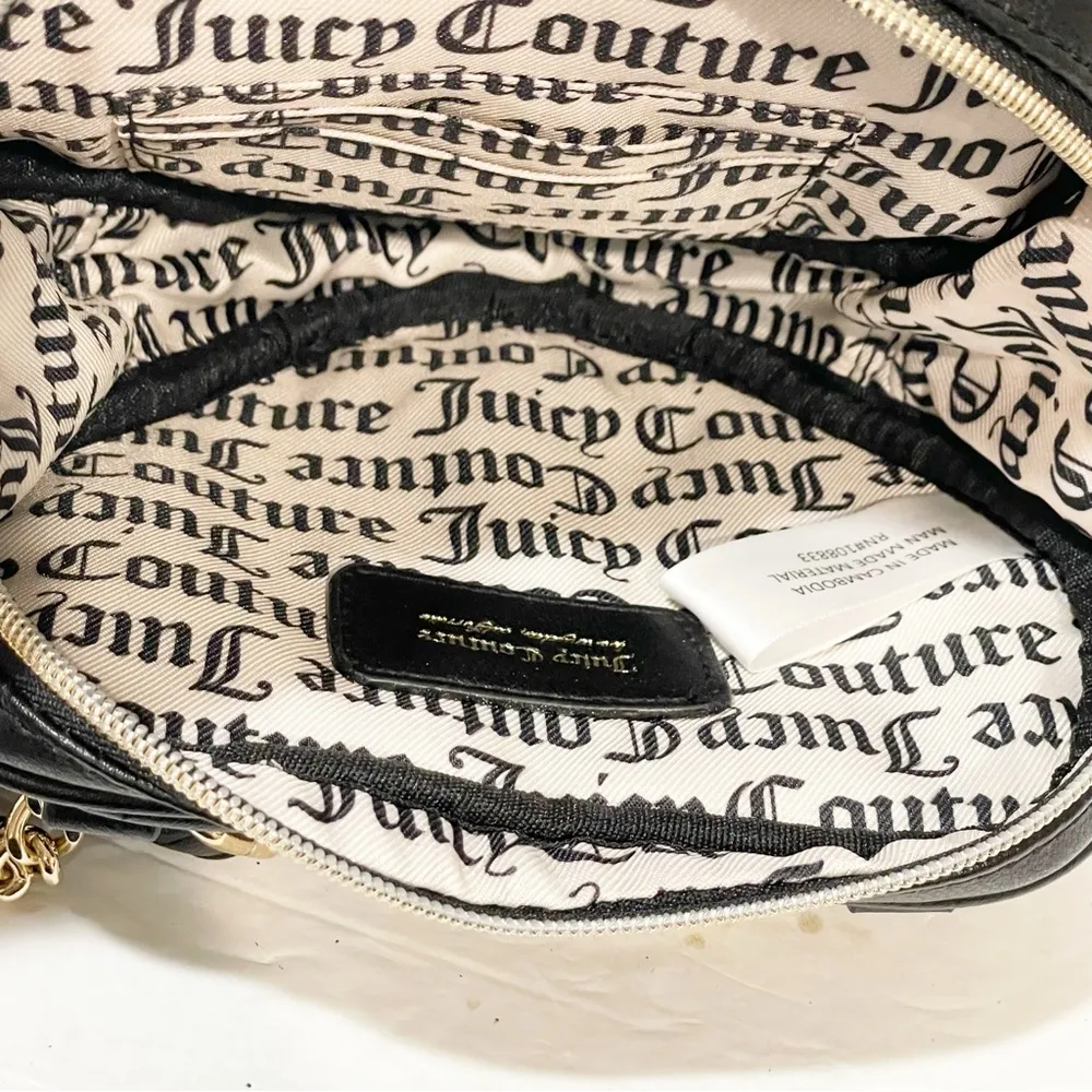 Juicy Couture Licorice Heart Print Fluffy Crossbody Bag Black Chain Link - Image 3