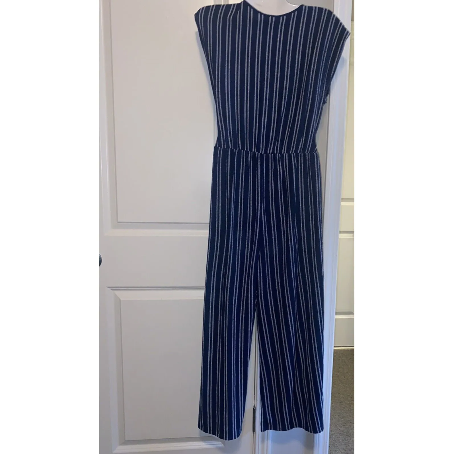 Caution To The Wind Striped Faux Wrap Tie-Back Jumpsuit Sz M Light Weight - Image 7