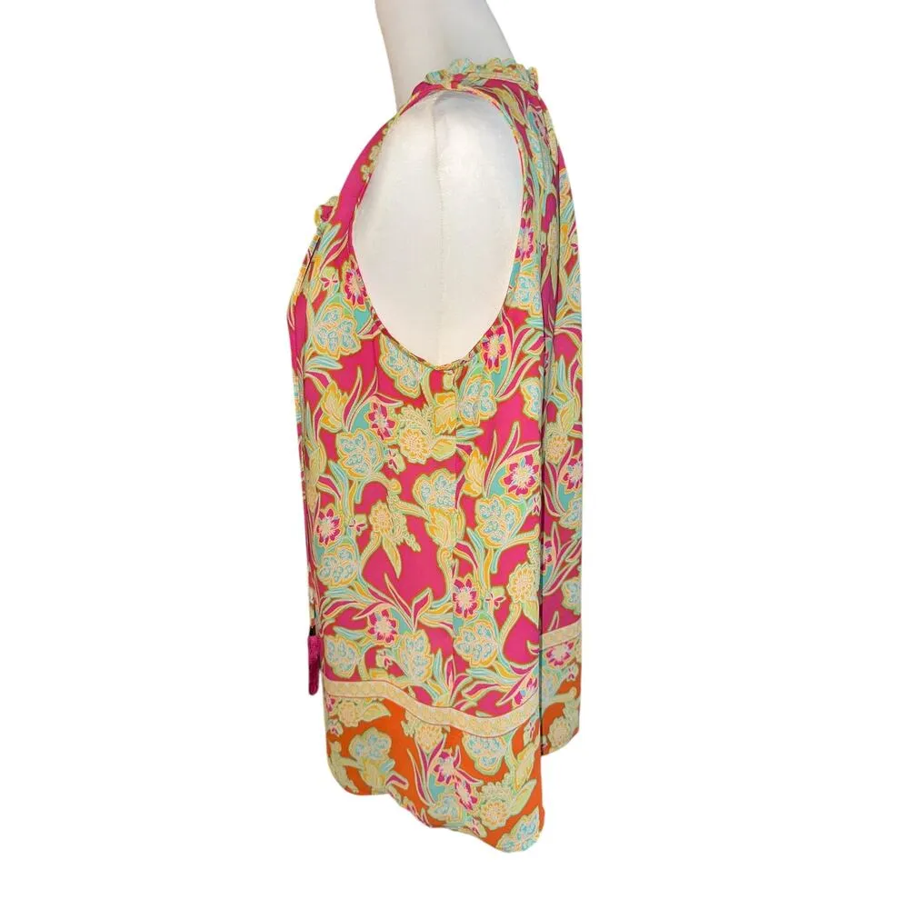 Rose + Olive Sleeveless Top Pink Blue Yellow Medium - Image 2