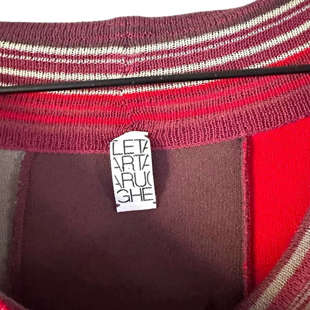 Leta Artarughe Italy Colorblock Knit Dress Red Berry Striped Cowl Neck Size M - Image 4