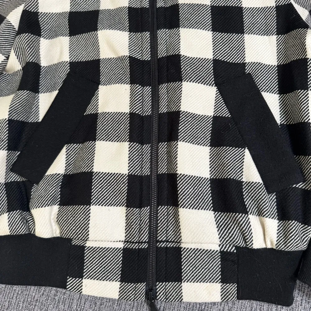 Milly Black and White Plaid Wool Zip Up Bomber Jacket - Image 5
