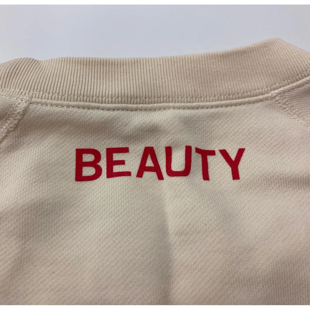 J Crew XS Sweatshirt (cream) w French word beauty - Image 5
