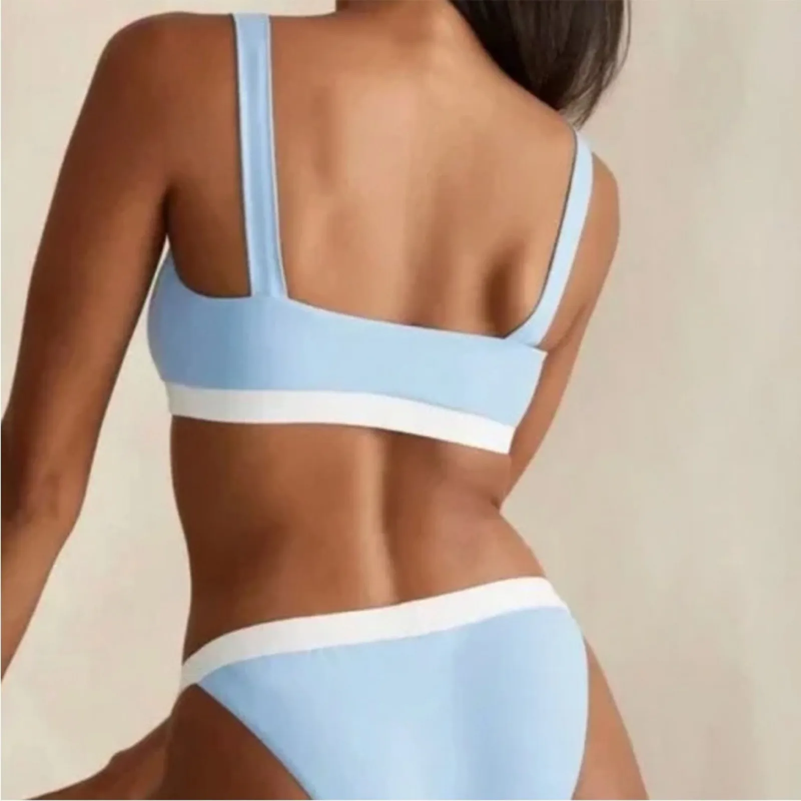 Onia Zoe Blue White Tricot Bikini Swim Top Square Neck NEW XL - Image 3