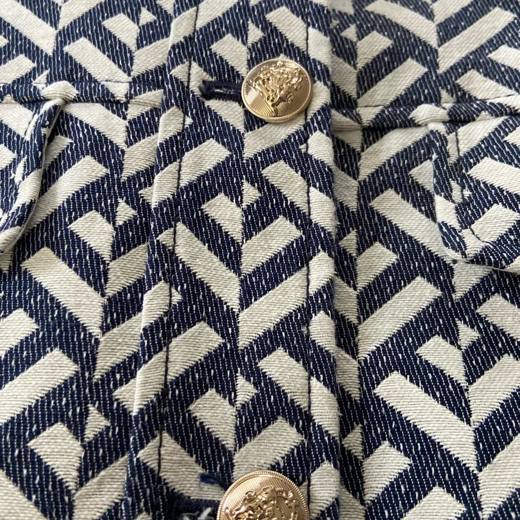 Ann Taylor Weekend Blue and White Patterned Short Jacket Size 14 Preppy Classic - Image 7