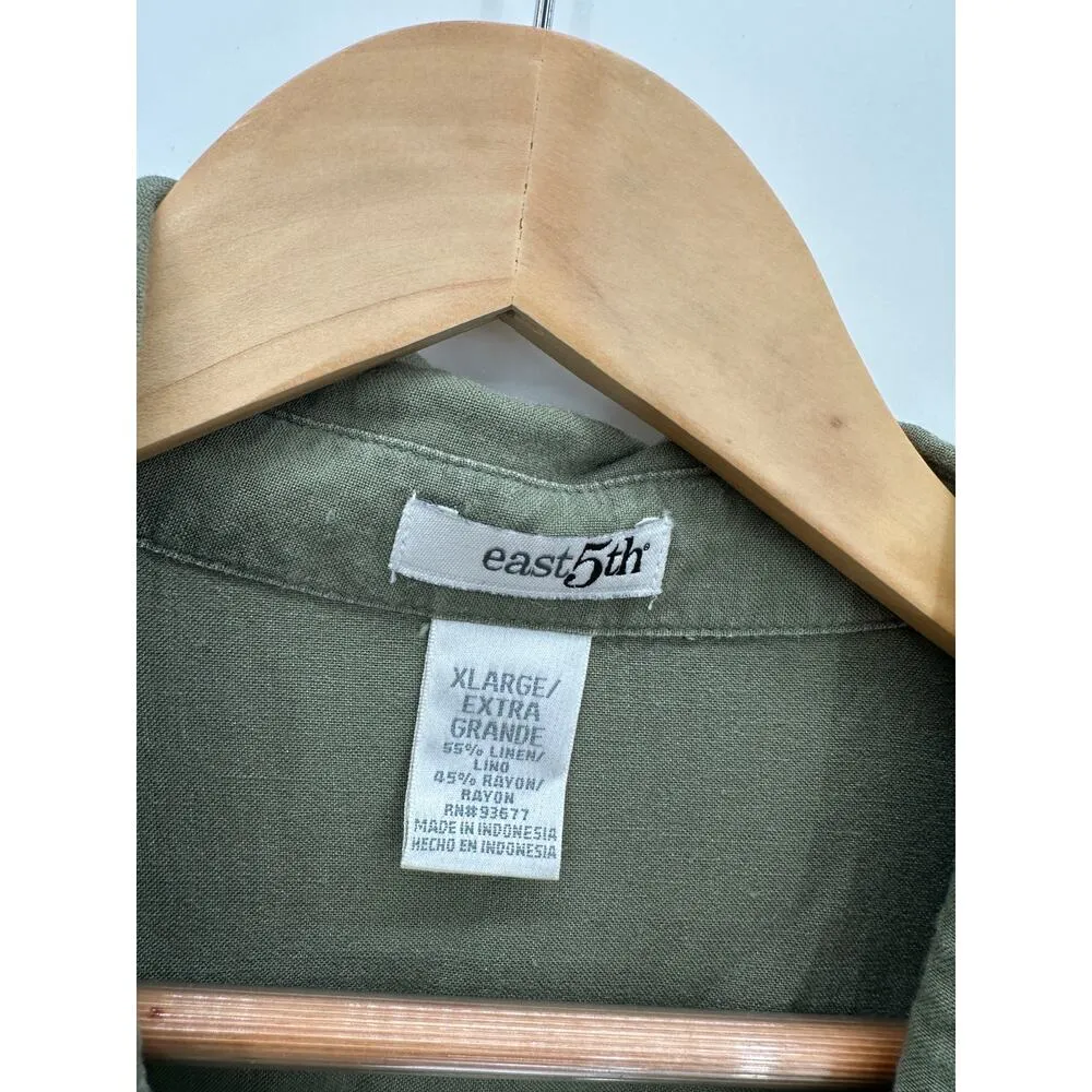 East 5th Olive Green Linen Blend Midi Skirt Set Button Down Shirt XL Coastal - Image 7