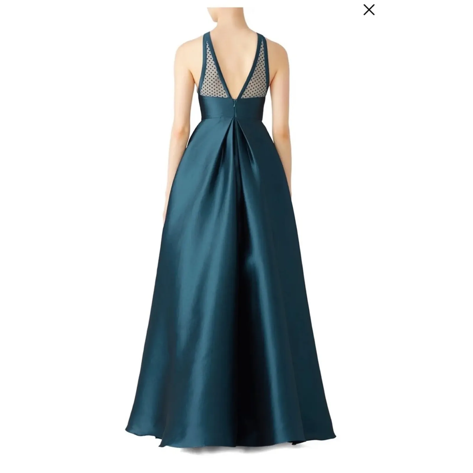 ML Monique Lhuillier Teal Mesh Polka Dot Ball Gown - Image 5
