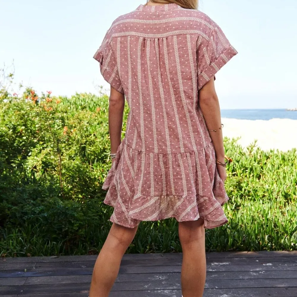 Davi & Dani‎ Embroidery V Neck Short Sleeve Ruffled Mini Dress - Image 9