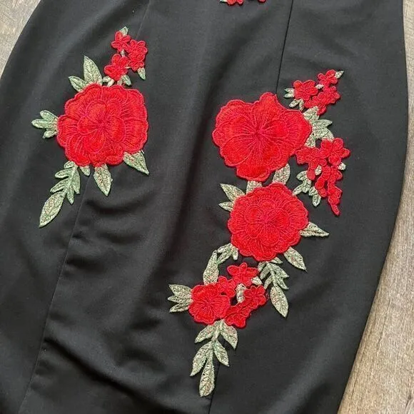 Y2k Deadstock Charlotte Russe Floral‎ Rose Embroidered Black Bodycon Mini Dress - Image 2