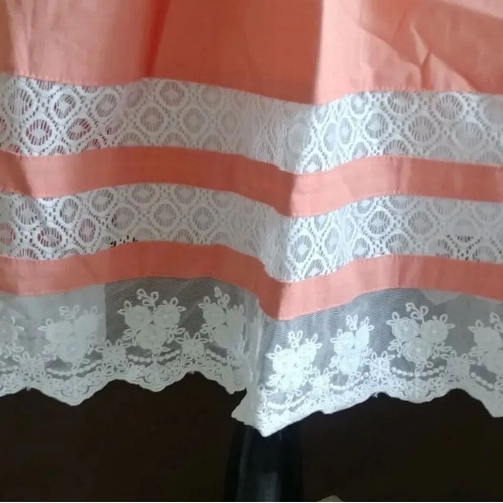 Esley Peach Cotton White Lace Detail ModCloth A Line Fit & Flare Sundress Medium - Image 3