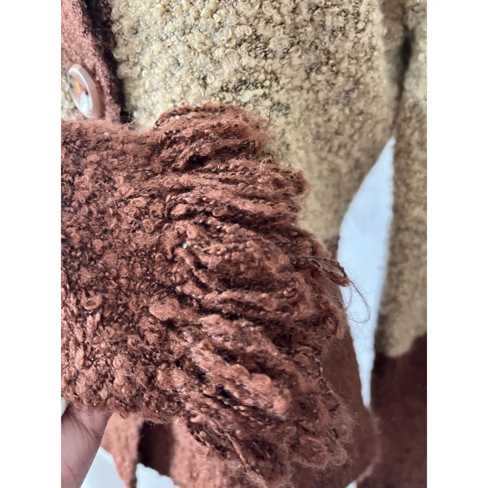 70s Rustic Colorblock Boucle Shacket S Earthy Bohmeian Rustic Western Farm Chic Brown - Image 5