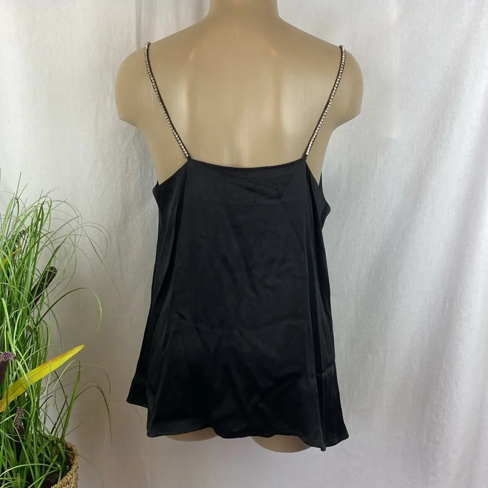 Aqua Silk Blend Black Rhinestone Embellished Shoulder Strap Cowl Bodice Camisole - Image 3