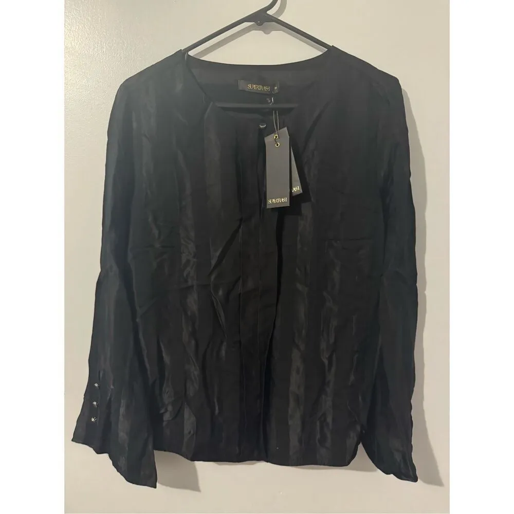 NEW Supertrash Designer black striped flare sleeve blouse sz 38 luxury European - Image 3