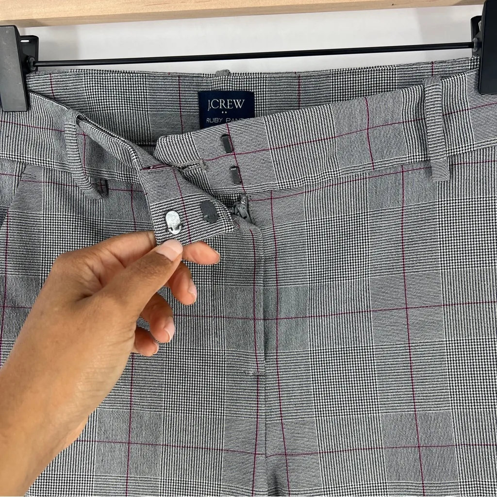 J. Crew‎ Ruby Pant Black White Houndstooth Plaid Stretch Slim Crop High Rise 4 - Image 3
