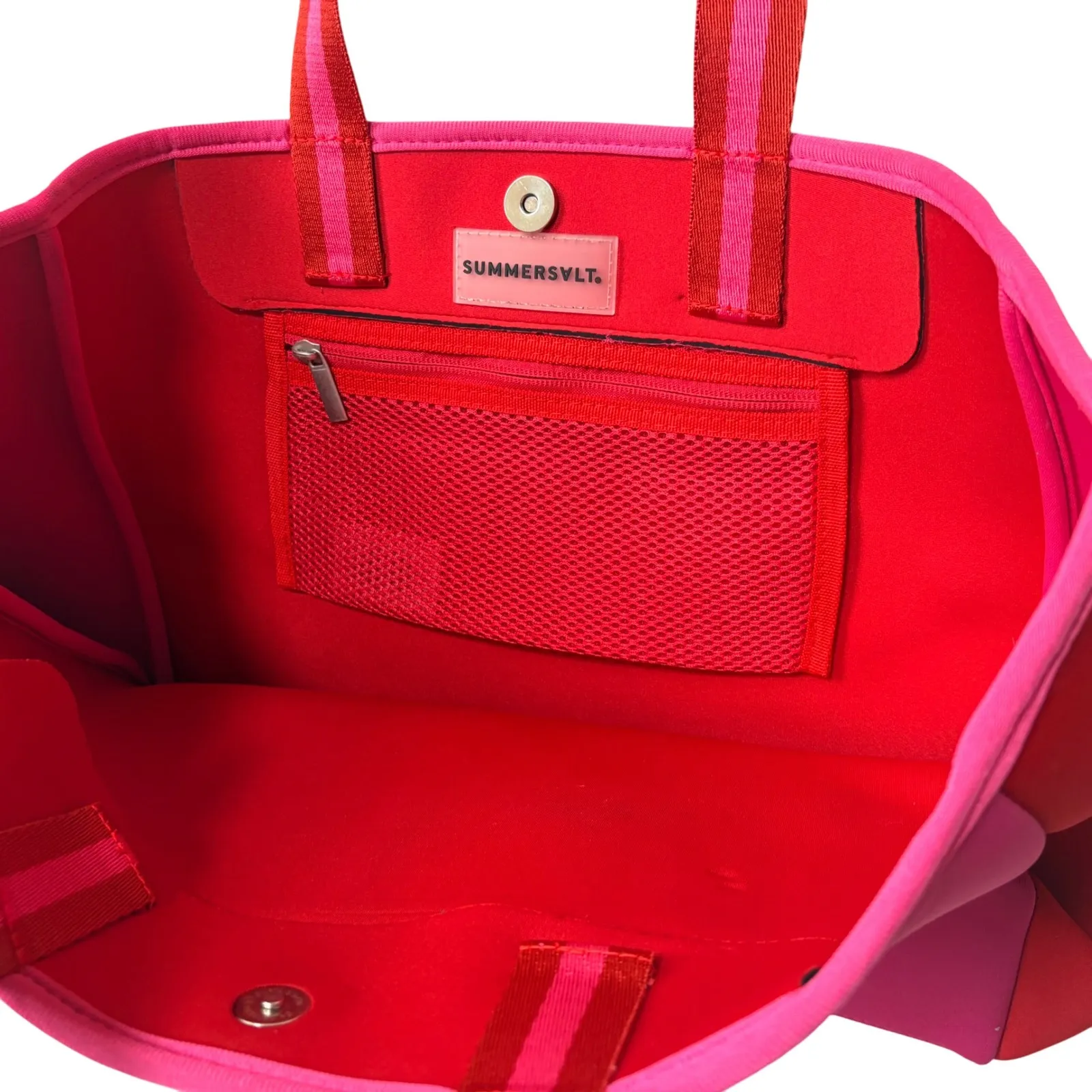 Summersalt Neoprene Beach Tote Hibiscus‎ Lava Colorblock Pink Red Large Bag - Image 9
