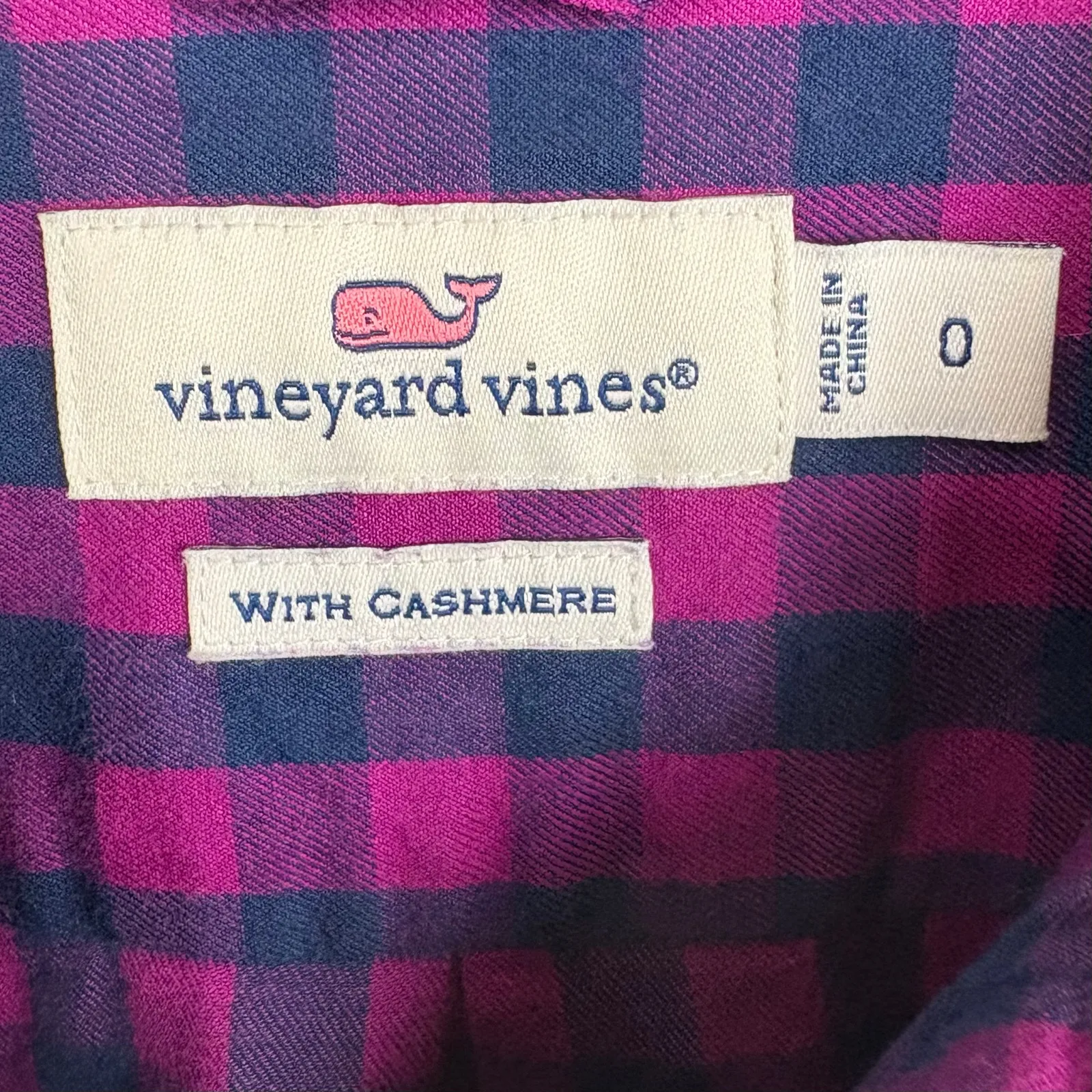 Vineyard Vines Cashmere Blend Gingham Button Down Shirt Pink Purple Pocket 0 - Image 3
