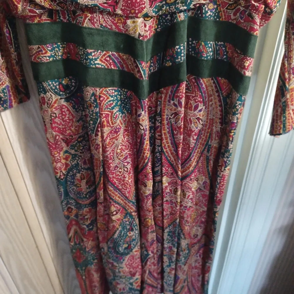 Vintage 80s Patty O'Neil floral Print Rayon Suede Dress Size 14 Red Green - Image 3